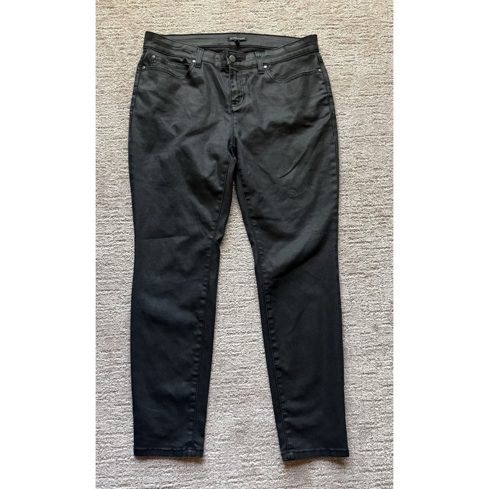 Eileen Fisher Coated Black Denim Jeans Organic Cotton Quiet luxury Sz 14 Petite